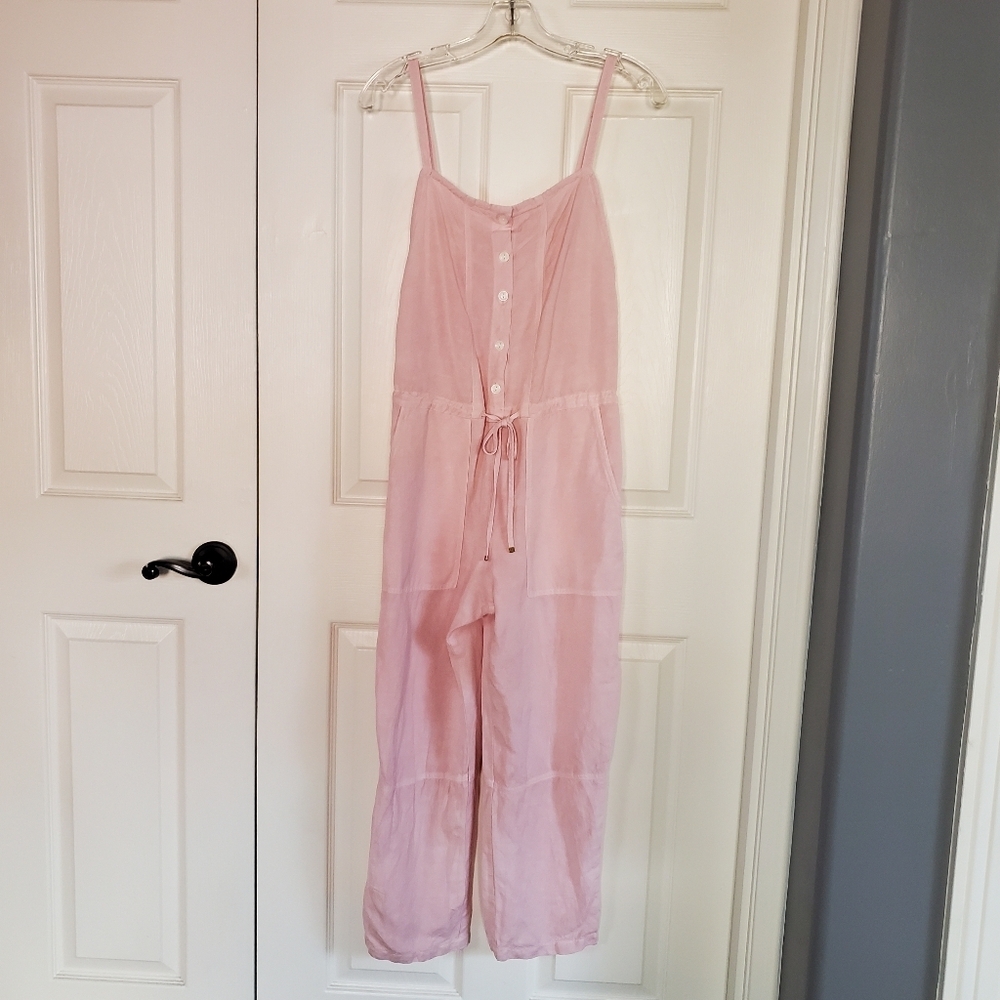 Young Fabulous Broke Linen Blend Utility Jumpsuit Pink‎ Sleeveless Pockets Small